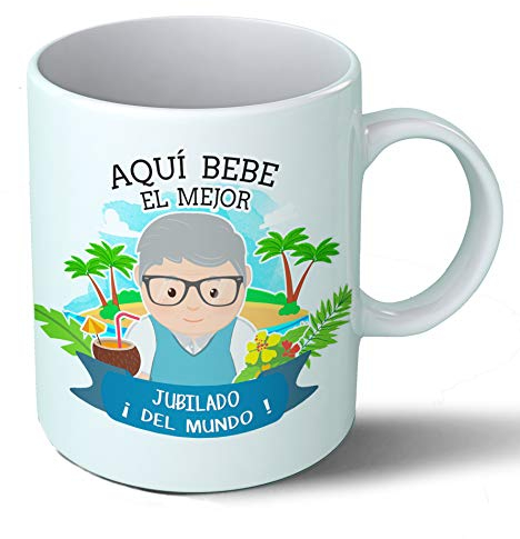 Planetacase - Taza Jubilado (en la Playa) - Regalo Original Jubilados Jubilación - Cerámica 330 mL - Taza Desayuno Apta para Microondas y Lavavajillas - Resistente a Lavados