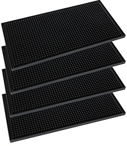 SENENQU 4pcs Bar Mats for Home Pub, 12 x 6 Black Beer Mats, Non-Slip Rubber Bar Service Mats for Pub Kitchen Countertop Coffee Table