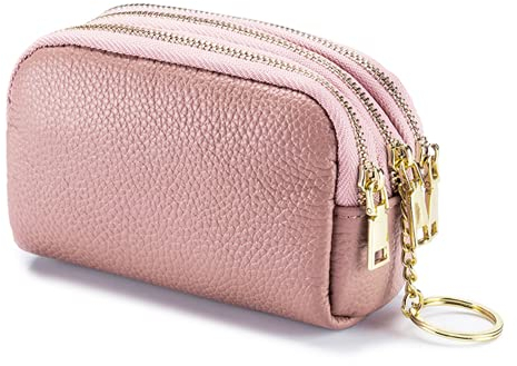 BAYINBROOK Porte-Monnaie en Cuir véritable pour Femme - Multicouche Zipper Change Pouch Wallet Card Holder Porte-Monnaie Mini Simple Cute Coin Pocket utile pour Les Femmes (Rose)