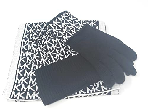 Michael Kors Women's Scarf, Beanie & Glove Set, Black/White