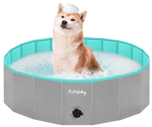 furrybaby Piscine Pliable pour Chiens, Piscine Rembourrée Portable pour Chien, Piscine en Plastique, Grande Piscine Rigide pour Enfants (Gris 120 x 30 cm)