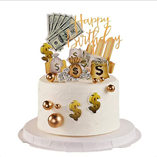 FZSECRIU 9 Stück Happy Birthday Tortendeko Gold - Cake Topper für Jungen und Mädchen - Geldgeschenke Geburtstag