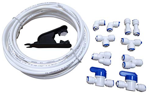 GREDIA Wasserreiniger-Schlauchverschraubungen für RO-Wasserumkehrosmose-System (Kugelhahn + L + Y + I + T Typ) + PVC-Rohrschneider + 15 Meter Schlauch (weiß)