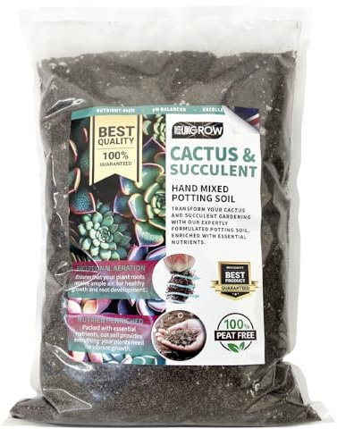 UK GROW Premium cactus and succulent focus potting mix seramis added peat free perfect for optimum cacti and succulent growth (10L)