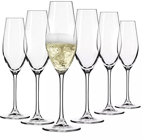 Krosno Champagnergläser Set – 6er Set | 210 ml | Splendour Kollektion | Crystalline Glas, bleifrei | Elegantes Design mit hohem Stiel | Für Sekt, Prosecco & festliche Anlässe