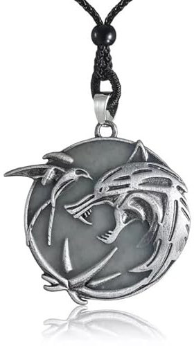 Leuchtet im Dunkeln Hexer Halskette, Hexer Trio Medaillon, Hexer Kette Halskette, Schwalbe, Stern and Wolf Halskette, Zink Herren Halskette, Tolles Geschenk for Hexer-Fans, Witcher Necklace