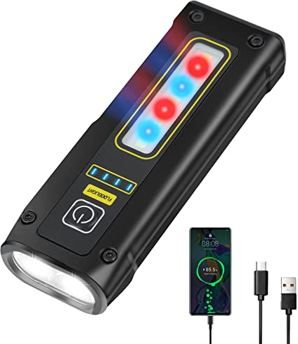 Mini LED Torch USB Rechargeable LED Flashlight Super Bright, Lightweight Emergency Torches 1200mAh, 4 Modes Lighting Flashlights for Car Repair, Fishing, Camping, Reading, Dog Walking