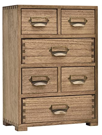 KIRIGEN Schreibtisch Schublade Schrank Storage Organizer 6 Schublade Mini Box mit Label Holder Griff für Home Office Desk Organizer und Lagerung Vintage
