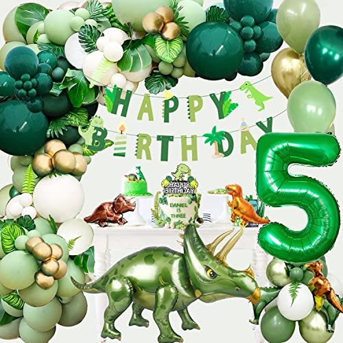 Konoz Dino Geburtstag Deko 5 Jahre, Dino Deko Kindergeburtstag, Geburtstagsdeko 5 Jahre Junge, Dinosaurier Geburtstag Deko, Grün Dino Folienballon Dschungel Wild One Geburtstag Dekoration