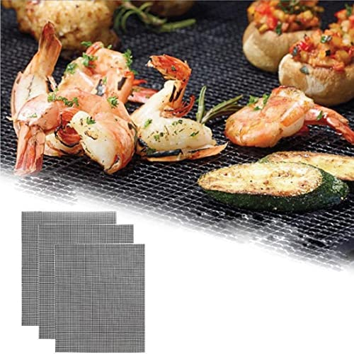Teflon Netz Grillmatte antihaft wiederverwendbar, eckig 33x40 cm, 3 Stück Grillmatte Set, BBQ Grillmatte, BBQ Matte, Backunterlage, Grillmatte für Gasgrill und Holzkohle