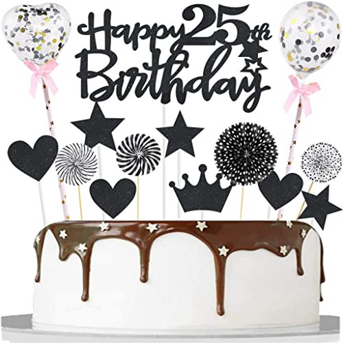 Tortendeko 25 Schwarz 25 Jahre Mann Frau Tortendeko Kuchendeko 25. Geburtstag Schwarz Happy 25th Birthday Tortendeko 25 Kuchenaufsatz 25. Kuchen Topper für 25. Geburtstag Party Kuchen Deko