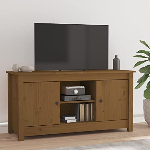 FirbnuS Mueble De TV Madera Maciza Pino - Mueble TV Marrón Miel 103x36.5x52cm - Moderno Salon