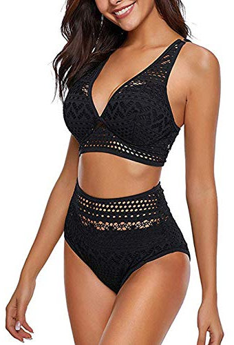 Maillot De Bain Gainant Ventre Plat Femme Bandeau Push Up Rembourré Bikini Grande Taille Sexy pour Cacher Le Ventre Rembourré Ensembles Vintage pour Nager Vêtements(01Noir,XL)
