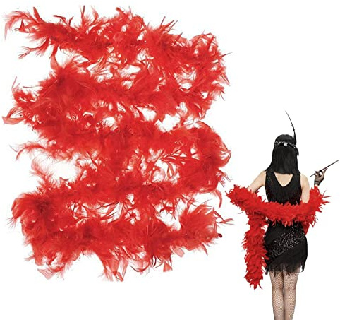 Deno Rote Federboa – 2 Meter Lange Federboa für Frauen zum Basteln, Flauschige Federboa, DIY-Kostümzubehör für Mädchen, Weihnachten, Karneval, Tanzen, Hochzeitsfeier