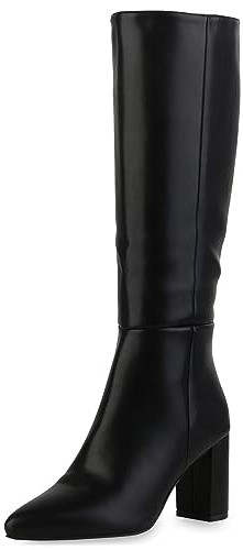 VAN HILL Damen Klassische Stiefel Blockabsatz Basic Trendy Schuhe 840612 213372 Schwarz 41