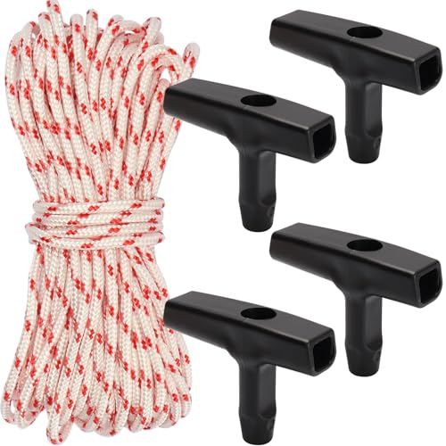 FANGCCC Starterseil Rasenmäher, 10-Meter 3,0 mm Starter Seil mit 4 Stück Starter Griff Rasenmäher Seilzug Set für Rasenmäher Kettensäge Trimmer Edger Bürste Schneider Motorteile