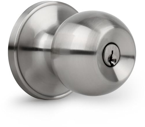 Gaurqiah Keyed Entry Door Knob, Ball Design Doorknob for Interior Exterior, Reversible Round Door Lock for Front Entrance Doors, Stain Nickel