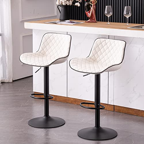 YOUNIKE Barhocker Küchenstühle Geflochtenes Design, Gepolsterte Sitzfläche mit Rückenlehne, Hochwertiges Kunstleder, Höhenverstellbar und 360° Drehbar, Thekenhocker 2er-Set, Weiß