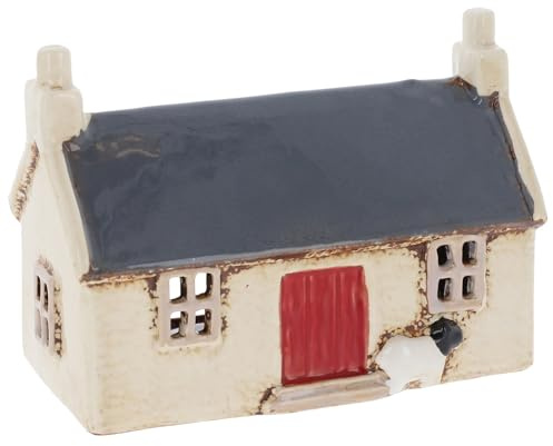 Shudehill Giftware Village Pottery Tealight Holder, Navy Roof | Ceramic House, Croft Houses Collection, Thatched Design, Multiple Color Options Available
