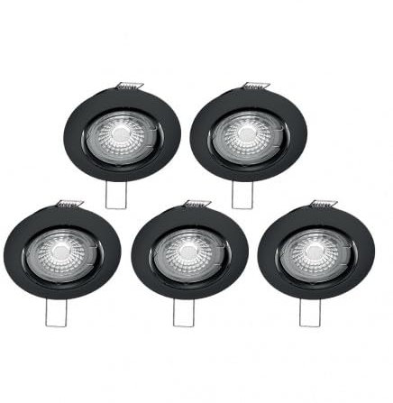Xanlite - Lot de 5 Spots Encastrables LED avec Ampoules Incluses - 2700K Blanc Chaud - 345 Lumens - Culot GU10 - Équivalence 50W - Économie d’Énergie - Noir