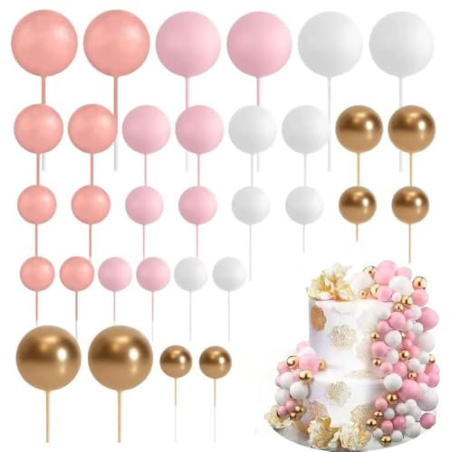 64 Stück Tortendeko Kugeln Cake Topper Roségold Kugeln Tortendeko Set Mini-Ballons Tortenaufleger Hochzeit Cake Topper für Hochzeit Babyparty Jubiläum Party Feier (Roségold, Rosa)