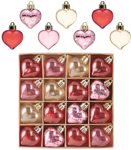 Valery Madelyn Herzförmige Valentinstags-Ornamente, Geschenkpackung, Weihnachtsbaumschmuck, transparent, rosa, rot, Gold, herzförmige Weihnachtskugeln, hängende Party, Hochzeitsdekoration, 16 Stück