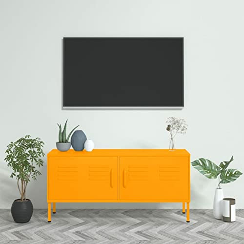 Sufrk TV-Schrank Senfgelb 105x35x50 cm Wohnwand Wohnzimmer Fernseher Schrank TV MöBel TV Sideboard TV Unterschrank Stahl