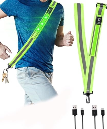 Funmo Sicherheitsweste Reflektierende,Lauflicht mit Reflektoren,Reflektorweste Leuchtweste Reflektierende Weste Einstellbare Aufladbar USB Lauflicht für Joggen Wandern oder Radfahren