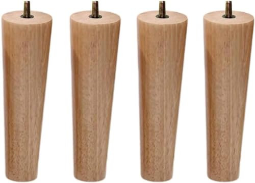 Lot de 4 pieds de meubles en bois d'hévéa avec tiges filetées, droits, effilés, pieds de table de chevet et ottomane 70 cm (M10 60 cm)