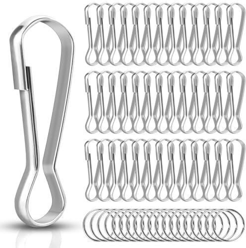 JNWYH 100 STK Simplexhaken, Robust und Langlebig Fahnenhaken Karabiner für Fahnen mit 100 STK Metallring für Ösenfahne, Schlüsselanhänger,Wäscheleine(Silber)
