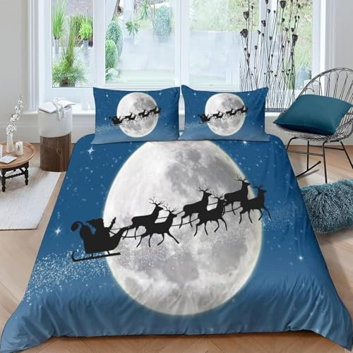 YZQGLHP Bettwäsche 200x220 Schlitten Bettbezug REH Bettwäsche Set Neujahr Bettbezüge und 2 Kissenbezug 80x80 cm, Weich Mikrofaser 3 Teilig Set mit Reißverschluss