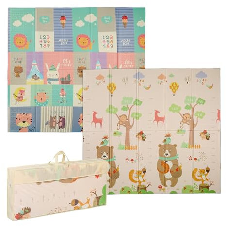 Relaxdays Spielmatte, Faltbare Kindermatte, schadstofffrei, 200 x 180 cm, XPE-Schaumstoffmatte, Krabbelmatte Baby, bunt