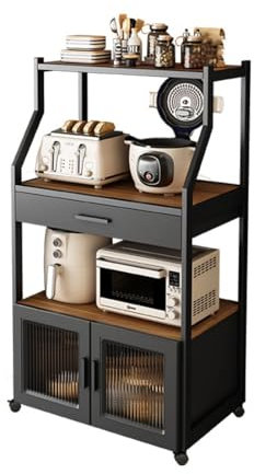 LVLDAWA Soporte Horno Microondas Industrial, Organizador Almacenamiento Carrito Cocina Independiente, Rejilla Almacenamiento Cocina Pie Abierta con Gabinete(70x44x130cm)