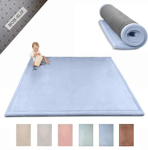Wolkenweiche Spielmatte Baby 200x150x2,5cm, blau – Kinderzimmer Teppich mit hochwertigem Memory-Schaum – Krabbelmatte Baby mit Rutschfester Unterseite – Krabbeldecke, Kinderteppich, Tatami Matte