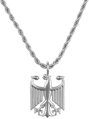 d'origine Deutschland Adler Kette Herren – Bundesadler Wappen mit Kordelkette (Rope) in Silber (Edelstahl)