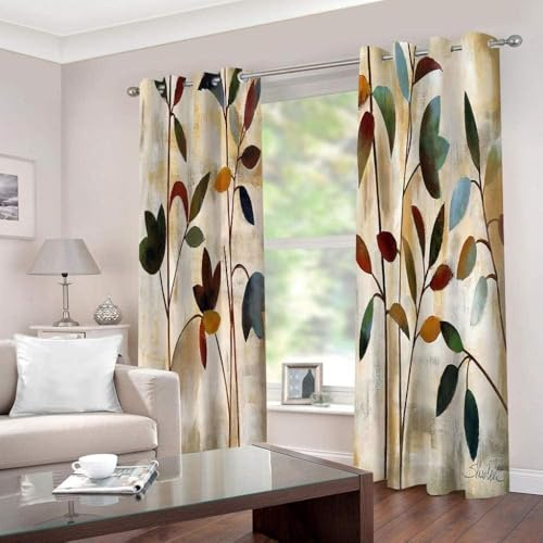 ZZTBQ Blumen und Blatt Verdunkelungsvorhang Ösenschal Blätter Blumen Muster 2er Set Gardinen Wohnzimmer Modern Kurz Blickdichte Vorhänge für Schlafzimmer Gardine, 100x160 cm (BxH), 2er Set
