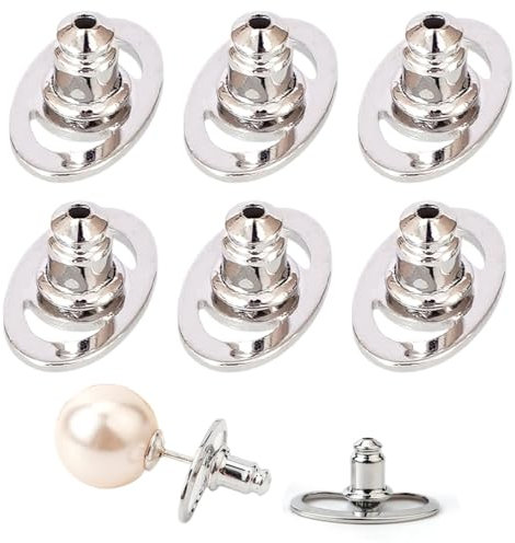 OUDQFCJ 6 Piezas Elevadores de Pendientes con Botón Perforado, para Orejas Caídas, Planos de Bloqueo y Soporte para Grandes y Pesados, Parte Trasera, Respaldo de Soporte y Tuercas (Plata)