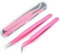Qerwsdty Lot de 2 pinces à cils en acier inoxydable pour extensions de cils - Avec pointe droite et incurvée - Rose