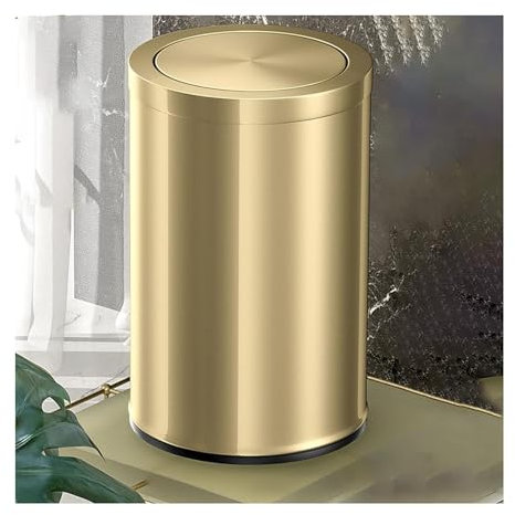 Generisch Poubelle Salle Bain,Poubelle WC,Poubelle Salle de Bains avec Couvercle Pivotant, 9L Petite Poubelle Salle de Bain, Acier Doré Métallique, 20 x31cm