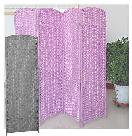 Raumteiler aus gewebtem Rattan, freistehend, Trennwand, Wandteiler, 3 Paneele, faltbarer Paravent, Lila, 49,8 x 30 cm, keine Montage