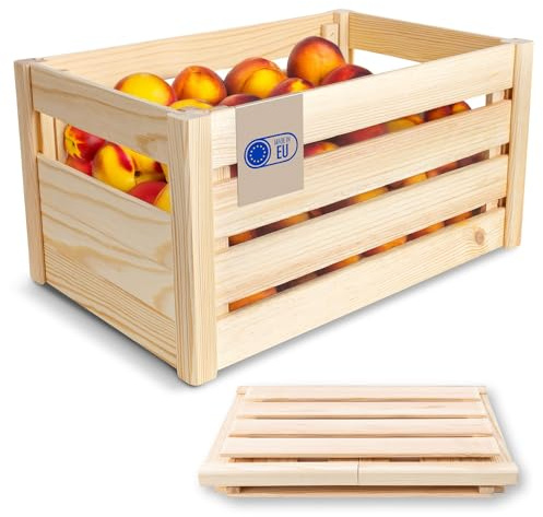 Creative Deco Faltbare Holzkiste Klappkiste mit Schlitzen 46x29,5x23,5 cm | Einfache Montage ohne Werkzeug | Aufbewahrungsbox Obstkiste Gemüse | Holzbox, Geschenkbox, Spielzeugkiste, Klappbox