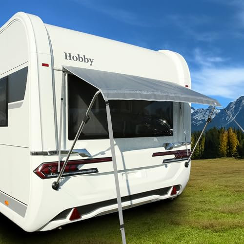 your GEAR Padua - Toldo para ventana de caravana | Tamaños: 140/160/180/200 x 70 cm | 7 mm de refuerzo | Protección solar UV 80+, toldo de camping (gris, 140 x 70 cm)