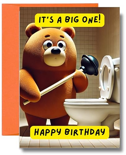 Male Birthday Card, Funny Bear with Plunger, It's a Big One JBS37