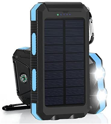 Power Bank 10000mAh Solar Charger Power-Bank with Flashlight Big Capacity Outdoor Travel Portable Fast Charger External Battery,Blue