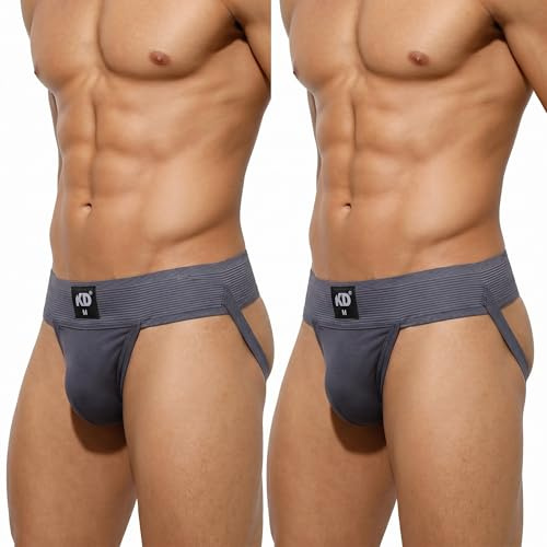 KD Willmax Organic Cotton Jockstrap Gym Supporter – 3” Waistband, Soft & Durable (Grey Pack 2, 5X-Large)