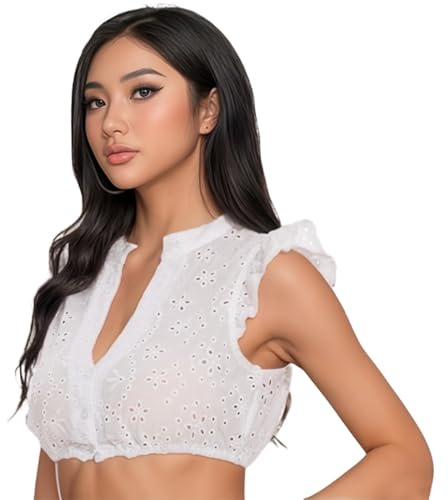 GWAWG Blouse Traditionnelle à Manches Courtes pour Femme - Blouse Bavaroise Élégante en Dentelle pour Fête de la Bière