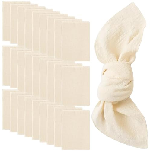 24er Set Stoffservietten, 42x42 cm Leinen-Servietten, Wiederverwendbare Leinenstoffservietten, Tischdekoration für Familienessen Hochzeiten Bankett Startseite Weihnachten, Maschinenwaschbar (Beige)