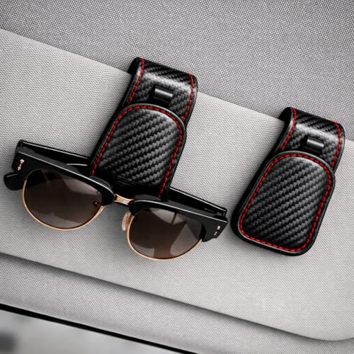 Aeomni 2 Stück Brillenhalter Auto Sonnenblende, magnetischer Visier-Clip aus PU-Leder für Sonnenbrillen & Parkticket, Kartenclip, weiche Innenpolsterung, kompakt & stabil