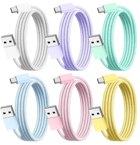 6pcs USB C Charger Cable, 3FT Multicolor USB A to Type C 60W Fast Charging | Braided Cord with 480Mbps Data transmission, Macaron USB to USB C Lead for iPhone 17 Samsung Galaxy Pixel Huawei Switch PS5