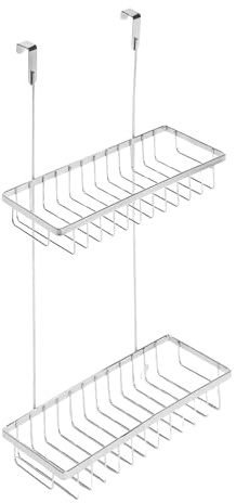OHS Hanging Shower Caddy Organizer Storage, Silver Metal Over Door Shower Shelf 2 Tier No Drilling Rustproof Bathroom Shelf Hook Over Rack Shampoo Holder for Showers